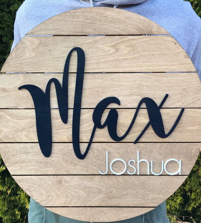 Circle Nursery sign Baby boy name sign Nursery Name sign Etsy