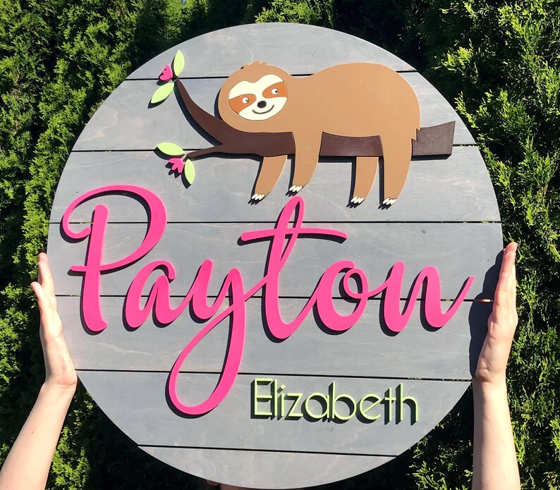 Sloth Nursery art Sloth Nursery Name Sign Sloth Name Sloth Gift Circle Nursery sign Woodland Nursery Girl Nursery Sign