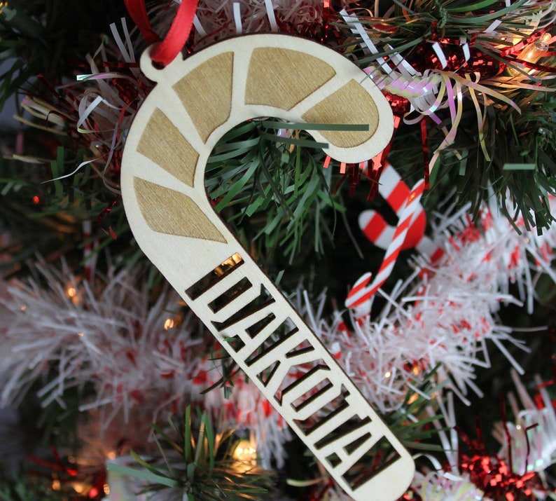 Candy Cane Ornament Name Ornament Personalized Wood Ornament Etsy