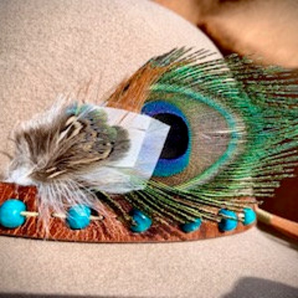 Hat Band Feather - Peacock