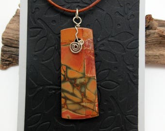 Jasper Stone Pendant Necklace – Natural Stone Jewelry – Jasper, Sterling Silver, Leather Cord Necklace
