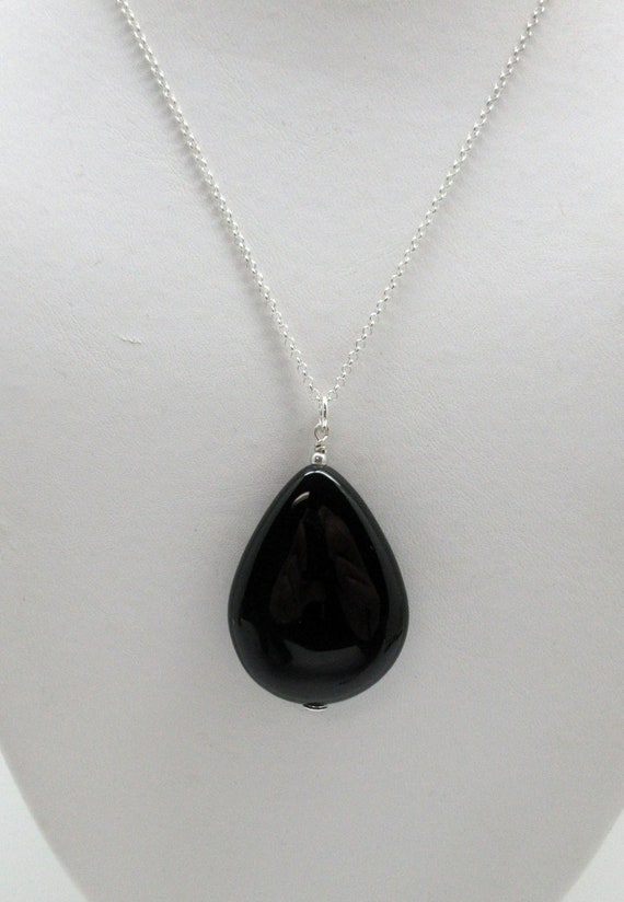 Extra Large Teardrop Black Onyx Stone Pendant With Sterling Etsy
