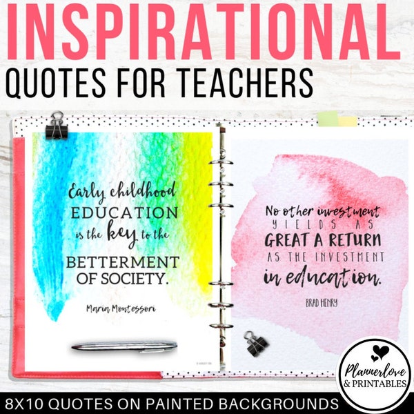 Inspirational Quotes for Teachers, Printable Binder Dividers for your Teacher Planner, Letter Size Watercolor Prints