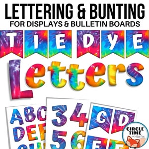 Printable Tie Dye Cut Out Letters, Rainbow Tie Dye Classroom Theme, Tie Dye Lettering for Bulletin Boards Classroom Displays, Tie Dye Banner