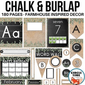 Printable Farmhouse Decor, Chalk & Burlap Classroom Decorations, Farmhouse Theme Printable Classroom Display, Farmhouse Theme Classroom