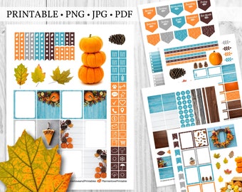 Printable Fall Planner Sticker Kit, Natural Fall Leaves Theme, Fall Scrapbook Stickers, Thanksgiving Planner Stickers, Autumn Sticker Kit