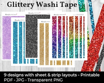 Printable Washi Tape: Glitter Tape, Glitter Washi, Printable Washi Paper Printable Washi Sticker Paper Printable Washi Sheets Art Washi Tape