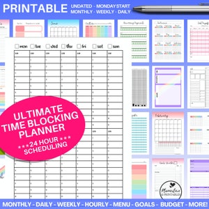 Ultimate Time Blocking Planner - PRINTABLE! 24 Hour Schedule, Daily and Weekly Timeblocking, Undated Rainbow and Gray Scale Planner, PDF
