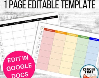 Google Docs Lesson Plan Template EDITABLE, Weekly Teacher Planner, Digital Lesson Planner, One Page Horizontal Layout