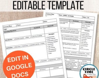 EDITABLE Lesson Plan Template in Google Docs, Digital Lesson Planner, Detailed Lesson Plan Page, Vertical, 1 page, Digital or Printable