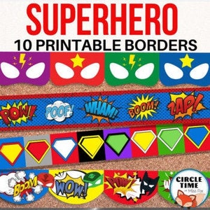 Printable Superhero Bulletin Board Borders, Superhero Classroom Decor, Superhero Theme Decorations, Printable Classroom Display Board