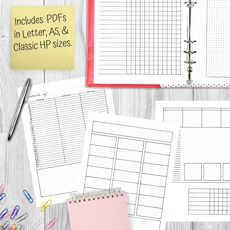 Printable Bullet Journal Trackers &amp; Planner Templates Hand - Etsy