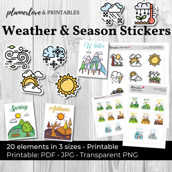 Printable Weather Stickers Weather Decals Season Stickers Etsy