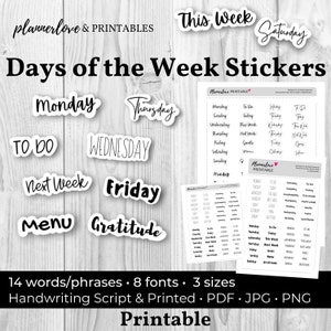 Days of The Week Cursive Script Planner Stickers – CheerfulPlannerGirl