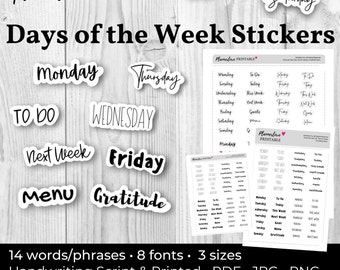 Printable Days of the Week Stickers: Cute Days of the Week Stickers, Printable Sticker Days of the Week, Scrapbook Stickers Days of the Week