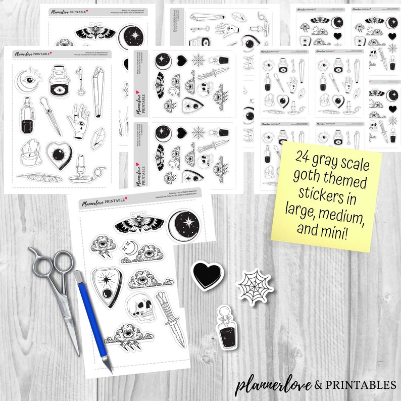 Printable Goth Stickers Bullet Journal Stickers Printable | Etsy
