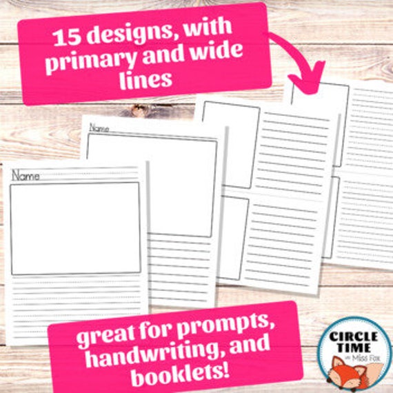 Kindergarten Writing Paper: Wide Lines & Picture Box