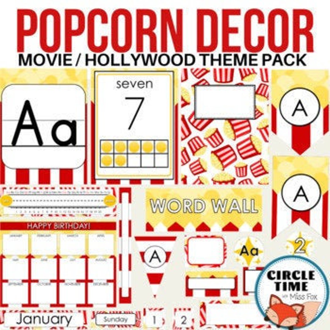 Printable Hollywood Classroom Decor, Movie Theater Classroom Decor, Popcorn Theme Decor, Movie
