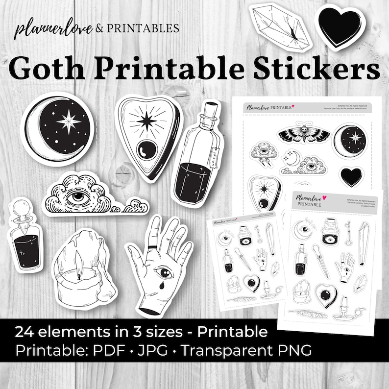 Printable Goth Stickers Bullet Journal Stickers Printable - Etsy