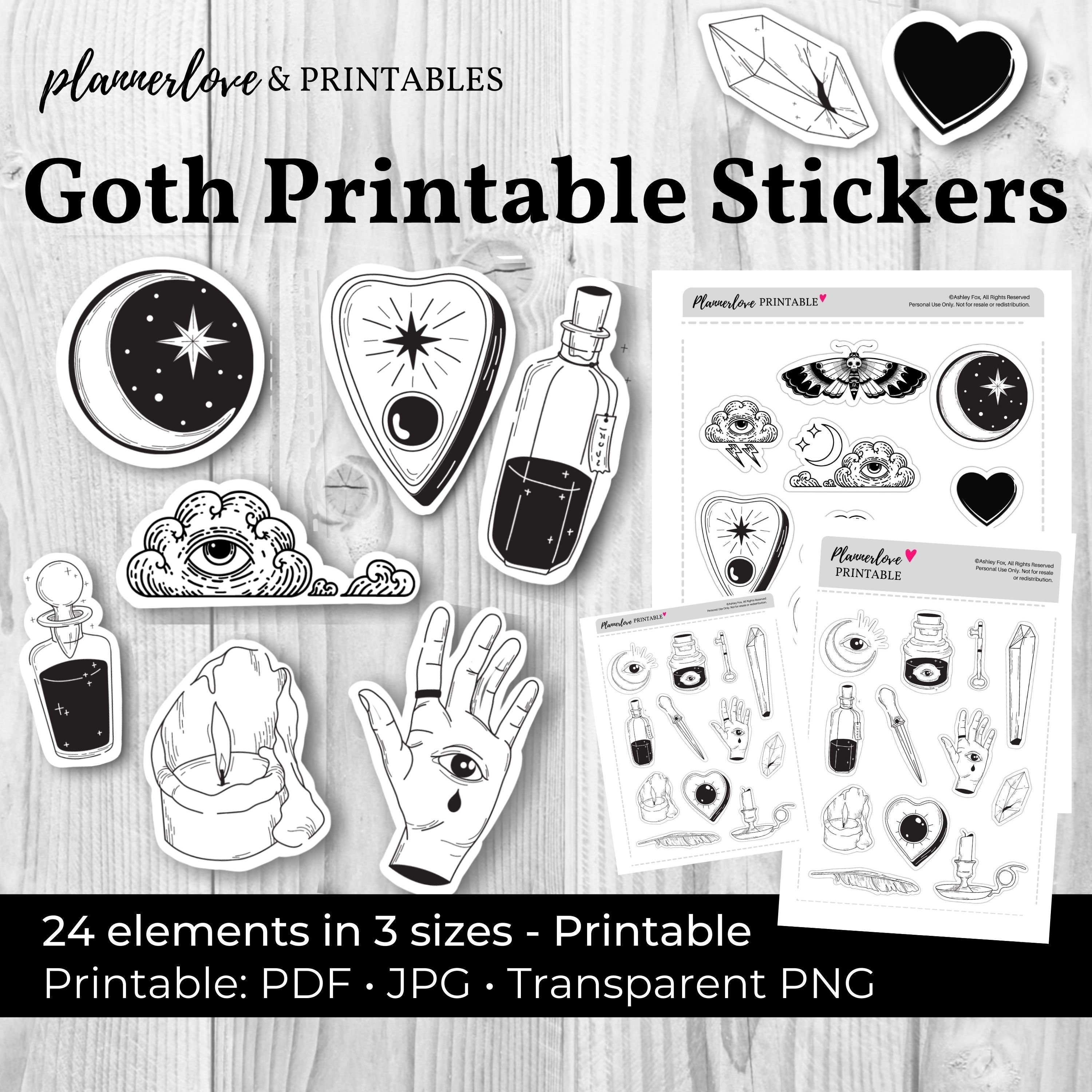 printable goth stickers bullet journal stickers printable etsy