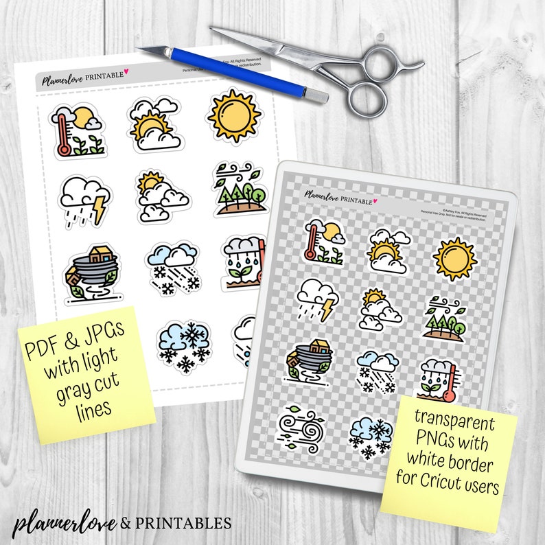 Printable Weather Stickers Weather Decals Season Stickers - Etsy