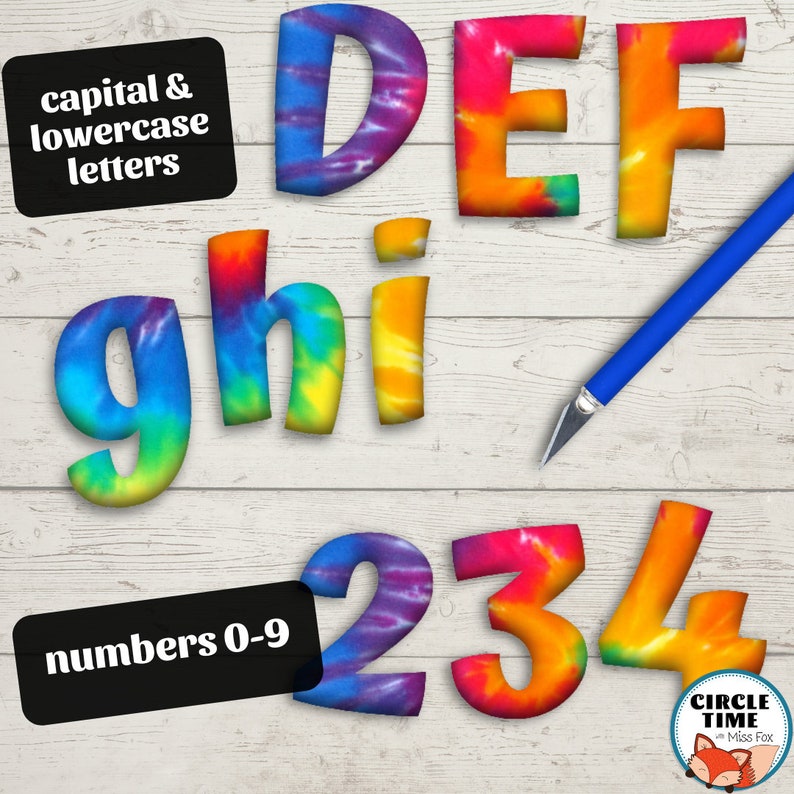 Printable Tie Dye Cut Out Letters, Rainbow Tie Dye Classroom Theme, Tie