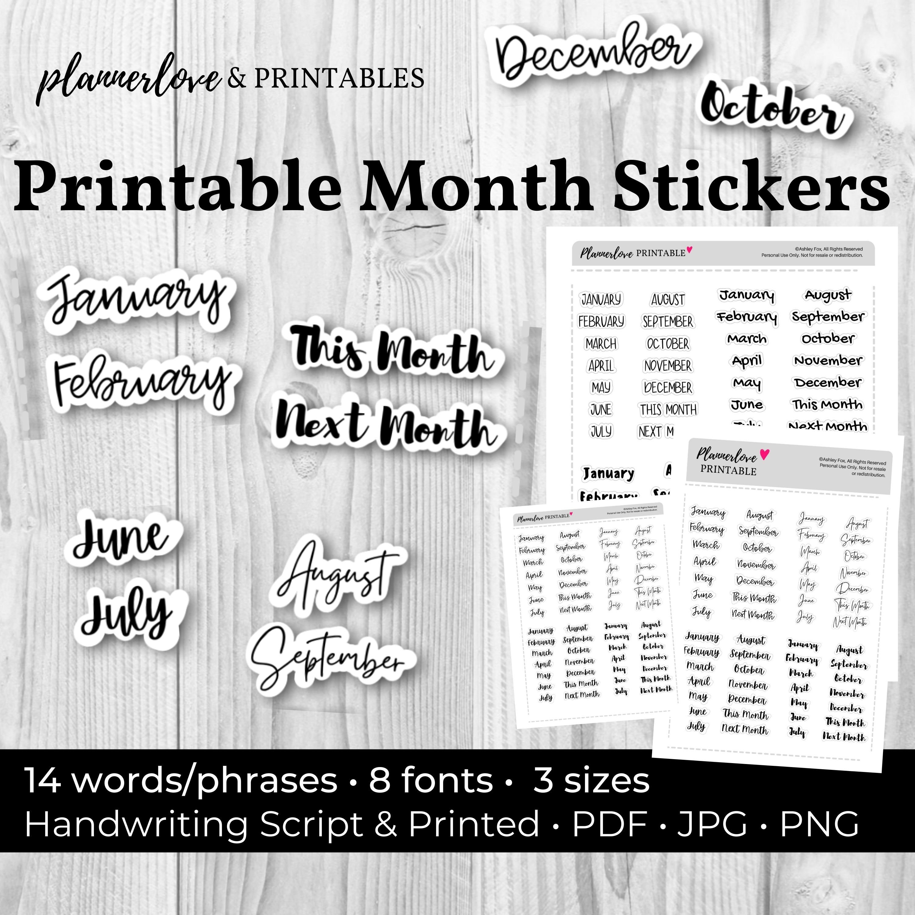 Printable Month Stickers Cute Month Stickers Printable Etsy