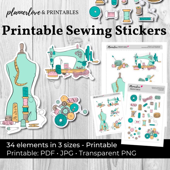 Printable Sewing Stickers, Hand Drawn Stickers, Printable Sewing