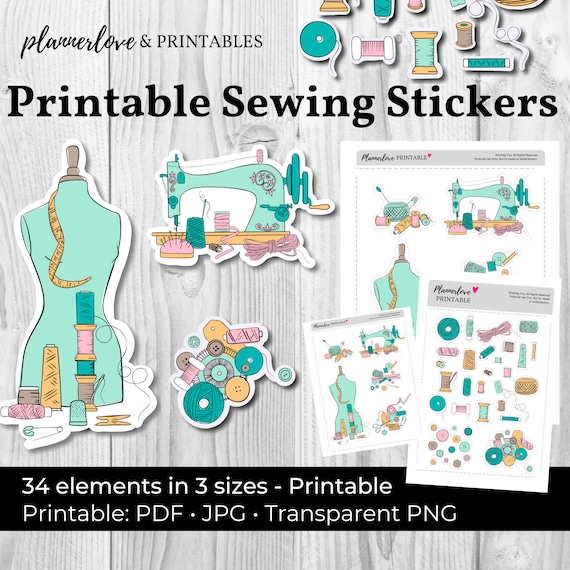 Printable Sewing Stickers Hand Drawn Stickers Printable Etsy