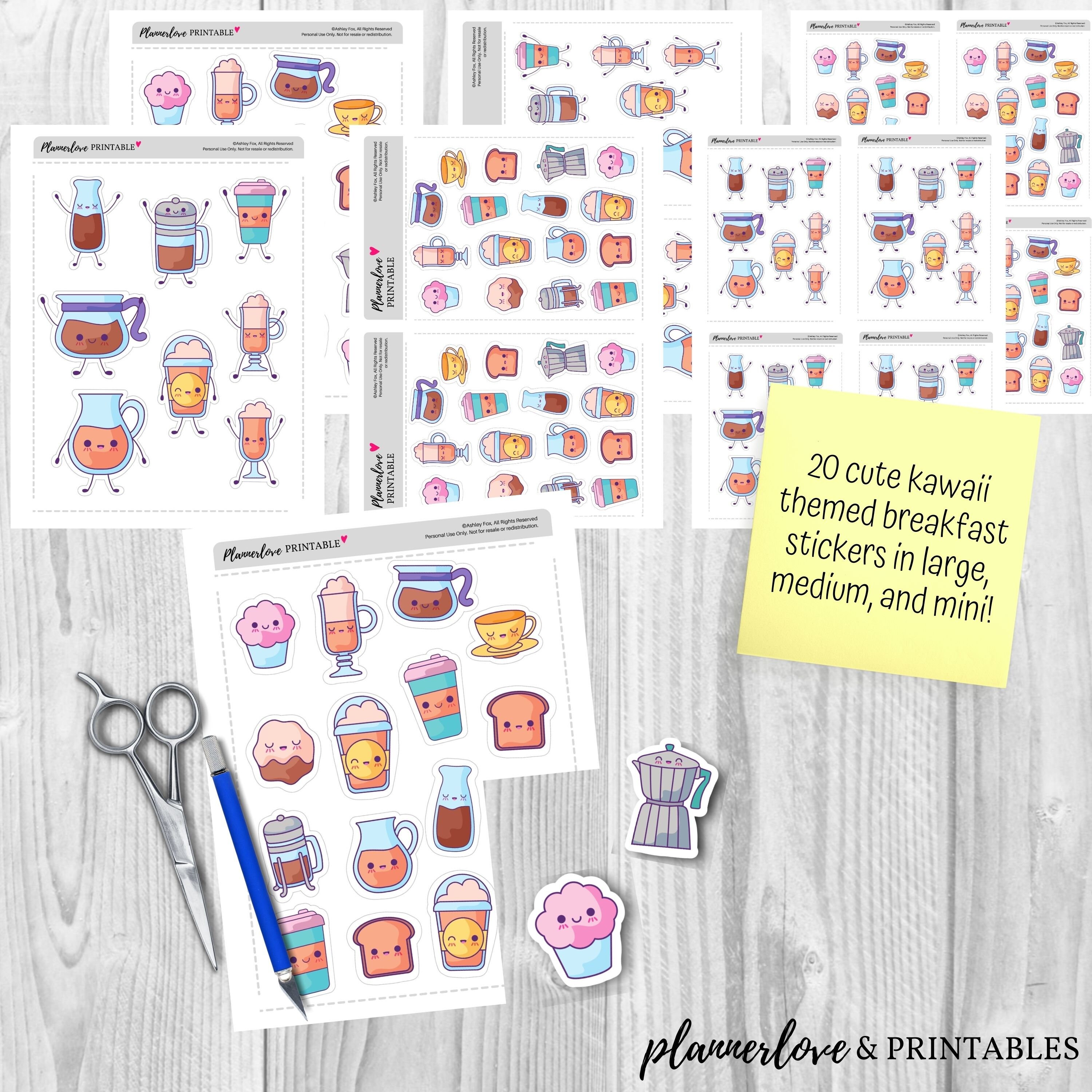 printable kawaii stickers cute food stickers printable cute etsy