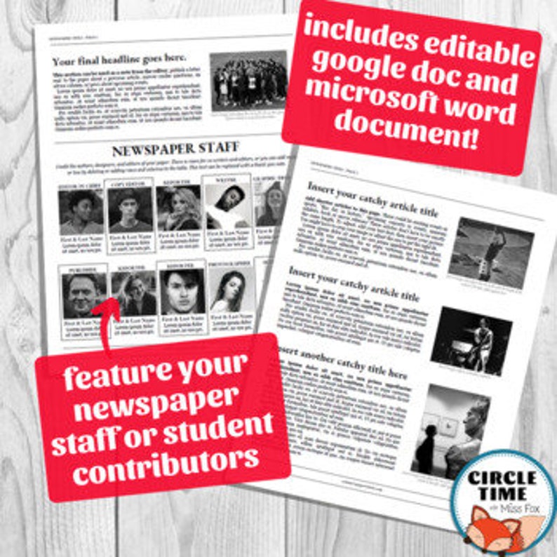 EDITABLE Newspaper Template / School Newsletter Template / Student Newspaper / Google Docs & Microsoft WordWord image 4