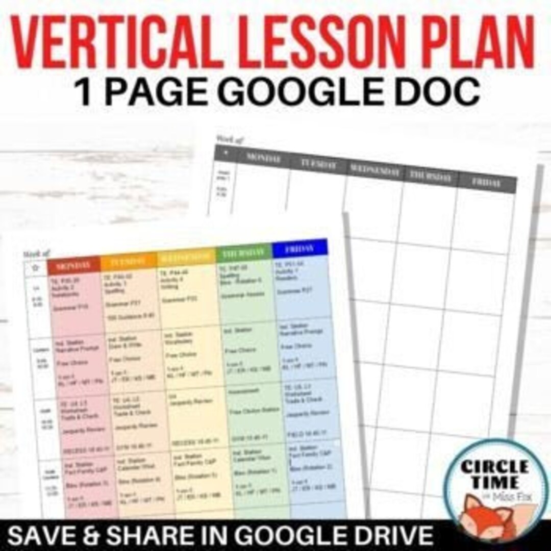 Google Docs Lesson Plan Template EDITABLE Weekly Teacher Planner 