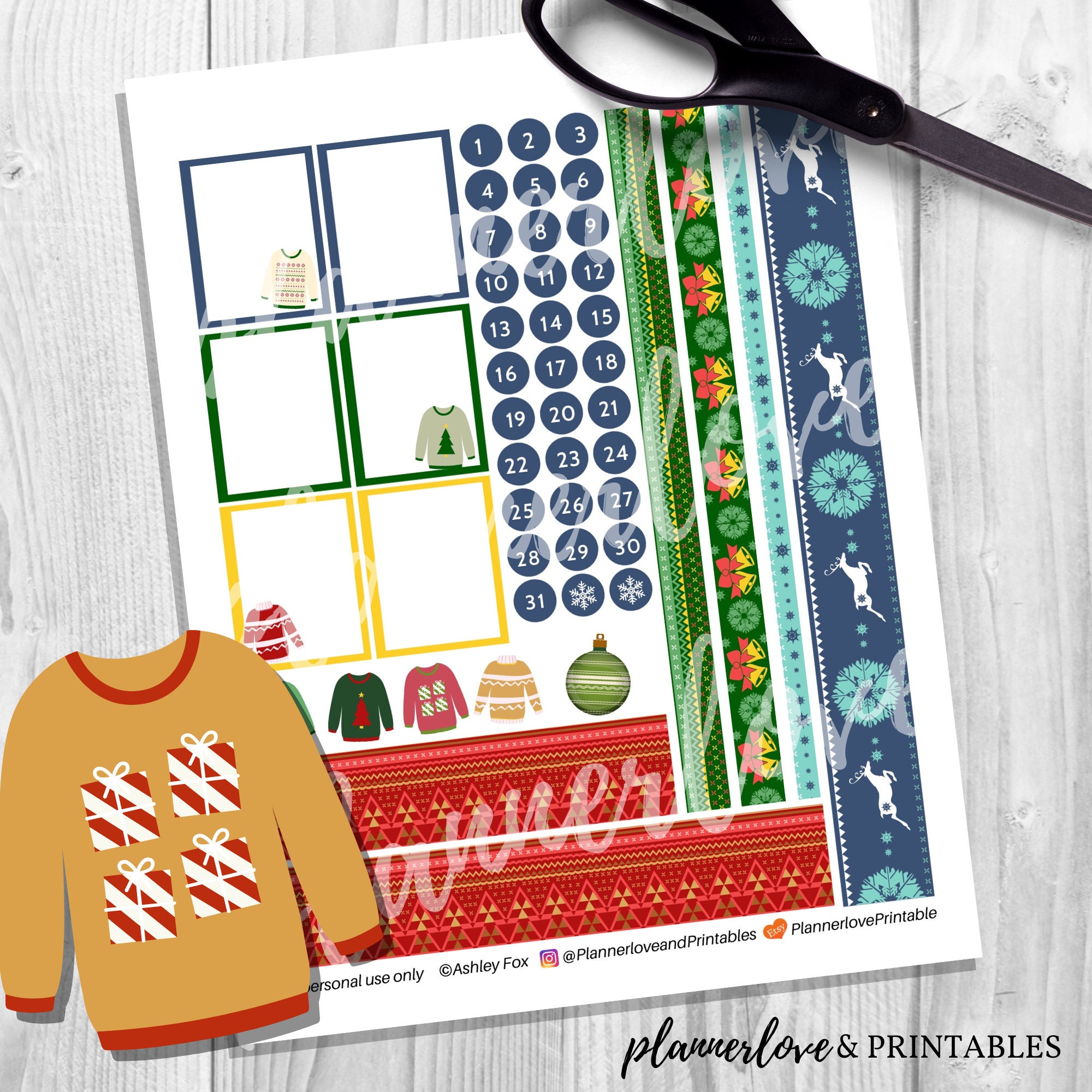 Printable Ugly Sweater Planner Sticker Kit, Tacky Sweater Theme, Ugly ...