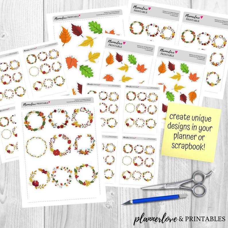 Printable Stickers: Wreaths PNG, JPG, PDF Printable Fall Stickers, Fall ...