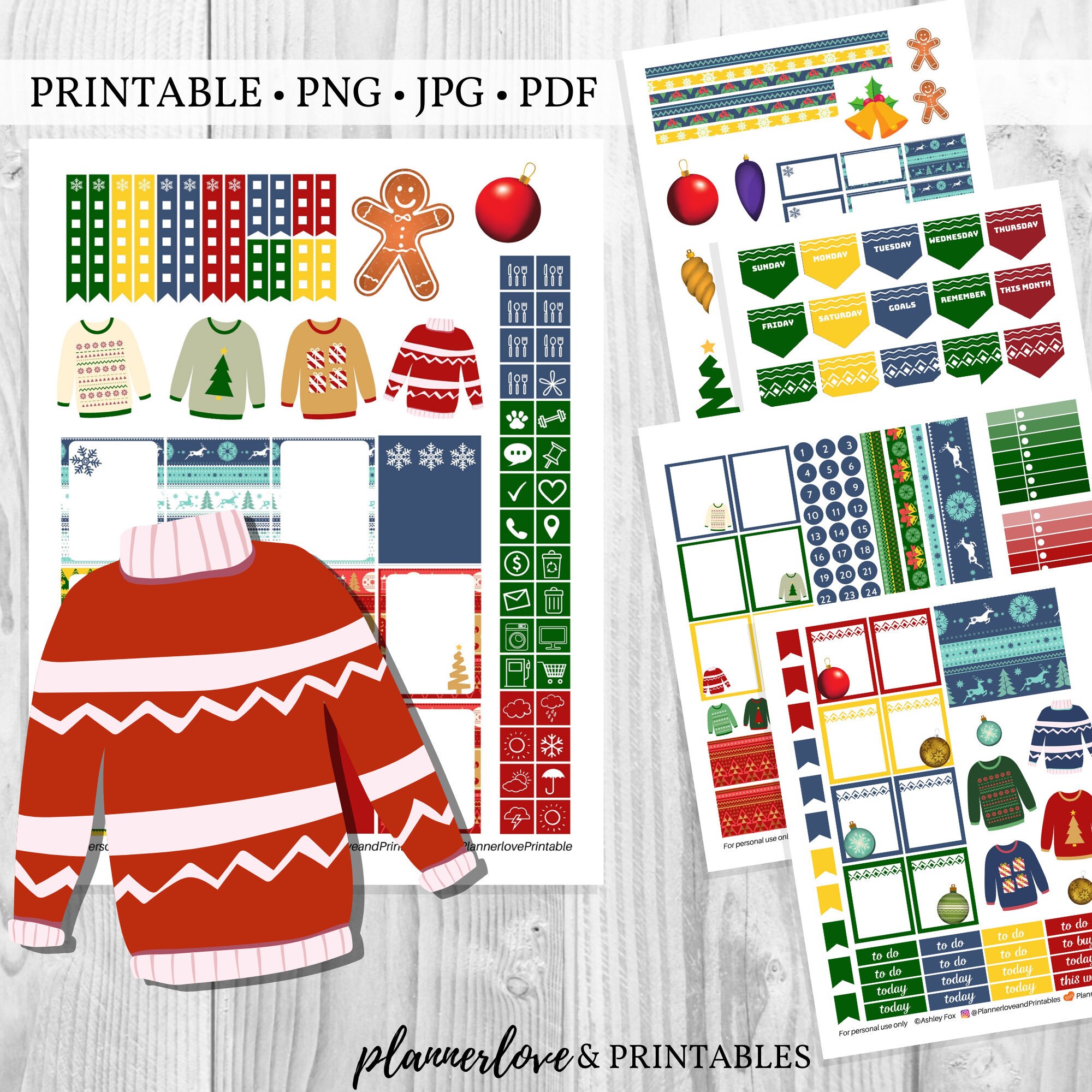 Printable Ugly Sweater Planner Sticker Kit Tacky Sweater - Etsy