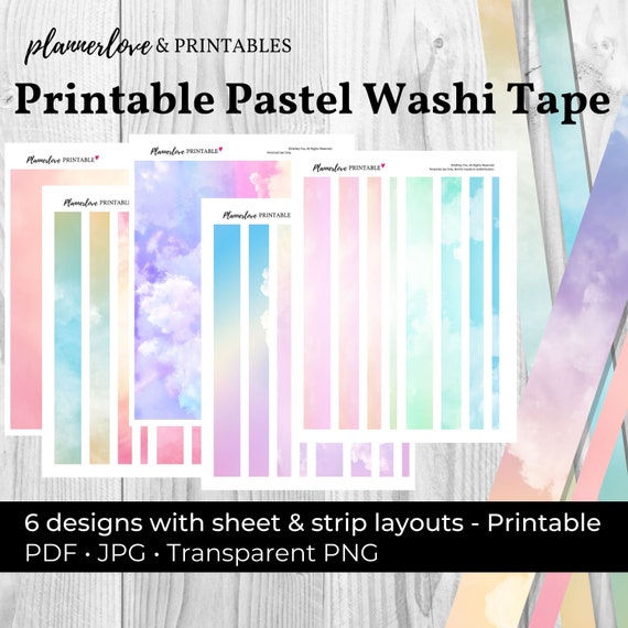 Printable Washi Tape PNG Transparent, Printable Pastel Color Washi