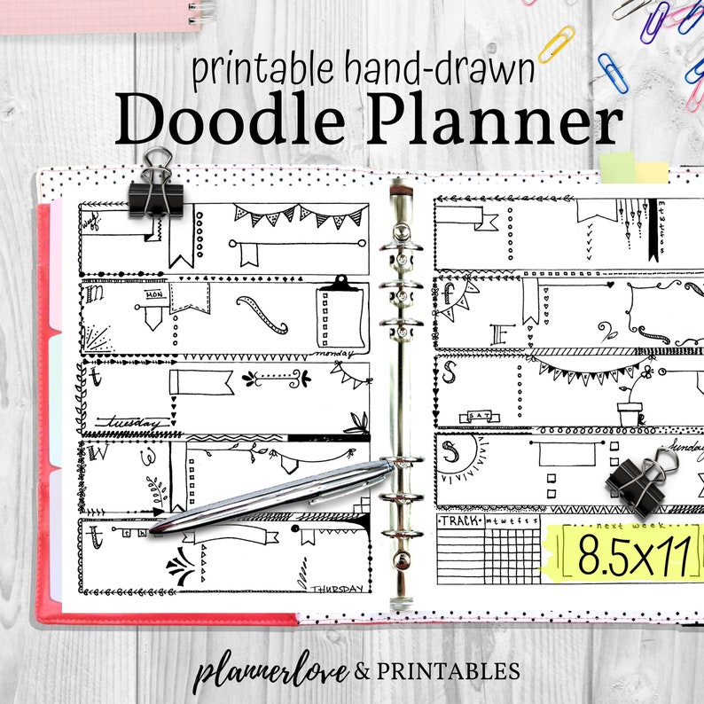 Doodle Planner Hand Drawn Coloring Planner Inserts Letter - Etsy