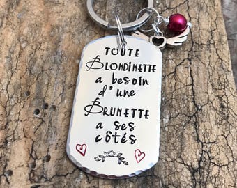 Hand Stamped Personalised French Message Best Friend Keyring Etsy Hong Kong