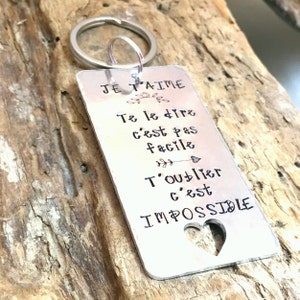 Personalised French Message Keyring, 'Je t'aime', Present for Husband Wife