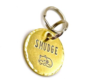 Médaillon d'identité Chat, Médaillon Personnalisé Chat, Médaille Chat Cuivre, Médaillon Gravure Identité Chat