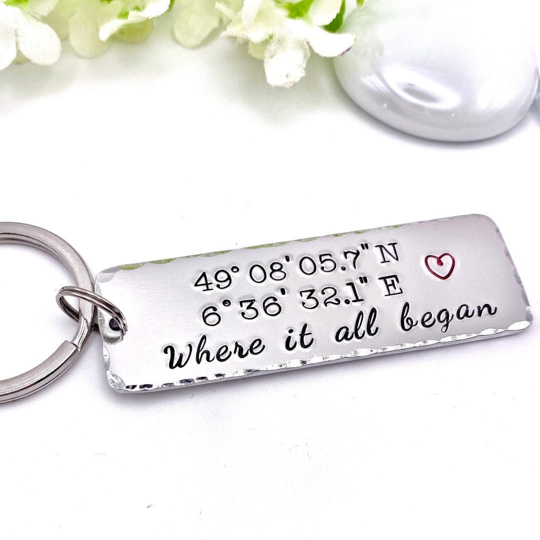 Coordinates Keyring Keychain GPS Keyring Keychain Longitude Etsy