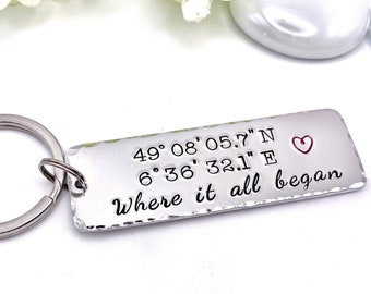 Coordinates Keyring Keychain - Custom Gift for Husband Wife Anniversary - Valentines Coordinates Keychain