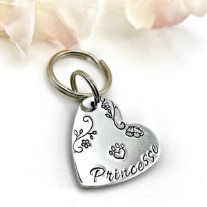 Custom Heart Dog Tag, Personalized Dog Tag, Dog Tag Flowers