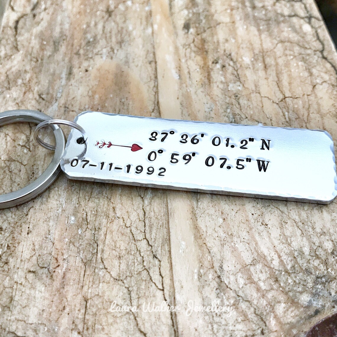 Coordinates Keyring Keychain GPS Keyring Keychain Longitude Etsy
