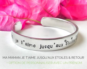 Jonc Maman, Je t'aime jusqu'aux étoiles, Cadeau Maman, Bijoux Maman, Jonc Gravé Maman, Bracelet Maman, Fêtes des Mères