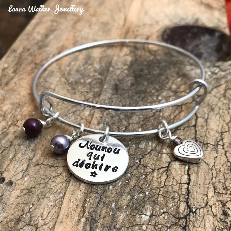 Hand Stamped Personalised French Bracelet, Present End of Term Nounou image 3