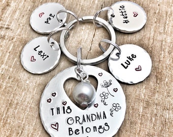 Hand Stamped Personalised Grandma Keyring, Present Grandma, This Grandma Belongs to, Custom Keychain Gran