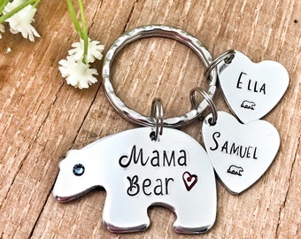 Hand Stamped Mama Bear Keychain, Mama Bear Gift, Mummy Bear Keyring, Gift Mother's Day Mama Bear