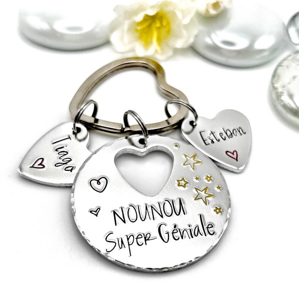 Super Nounou, Hand Stamped Nounou Gift, French Nounou, Keychain Nounou