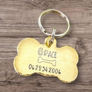 Brass Name Tag Dog, Personalized Brass Pet ID Tag, Pet ID Tags, Brass Dog Bone, Custom Dog ID Tag
